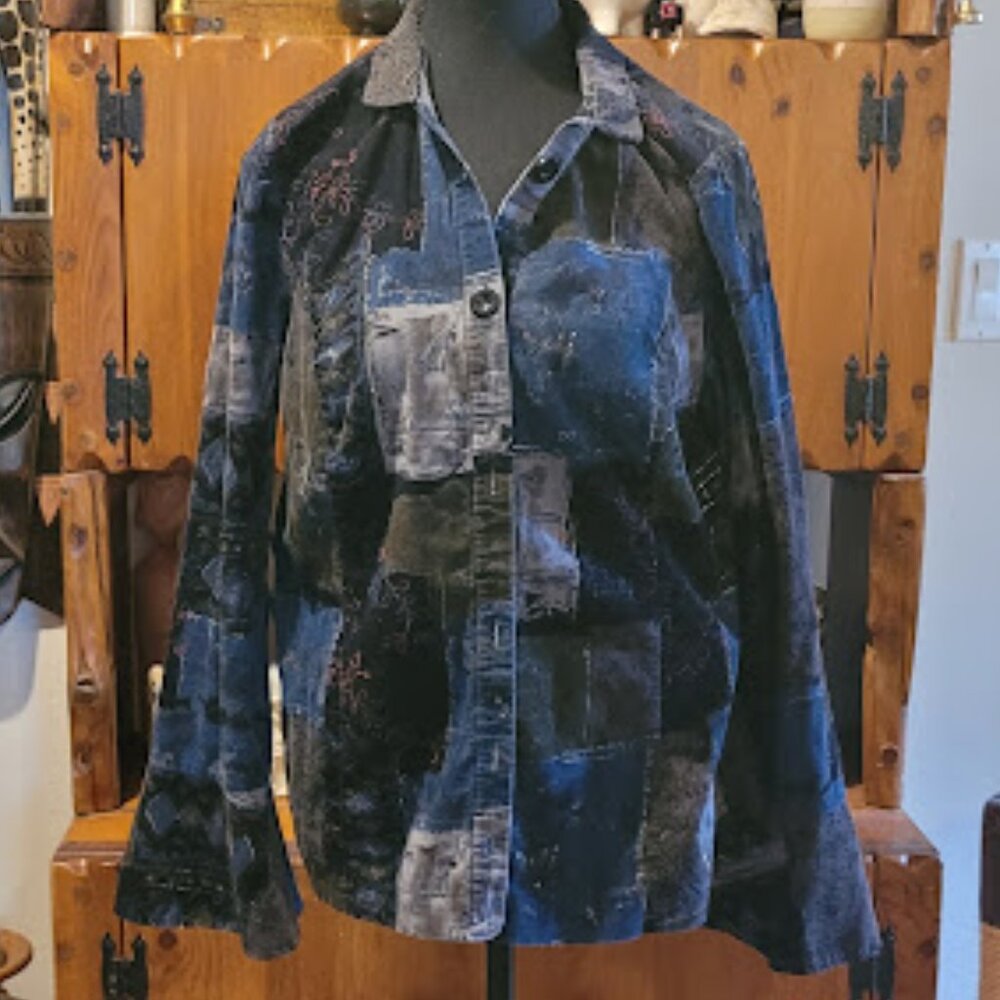 #119 Cord patchwork look eclectic flare sleeve button up